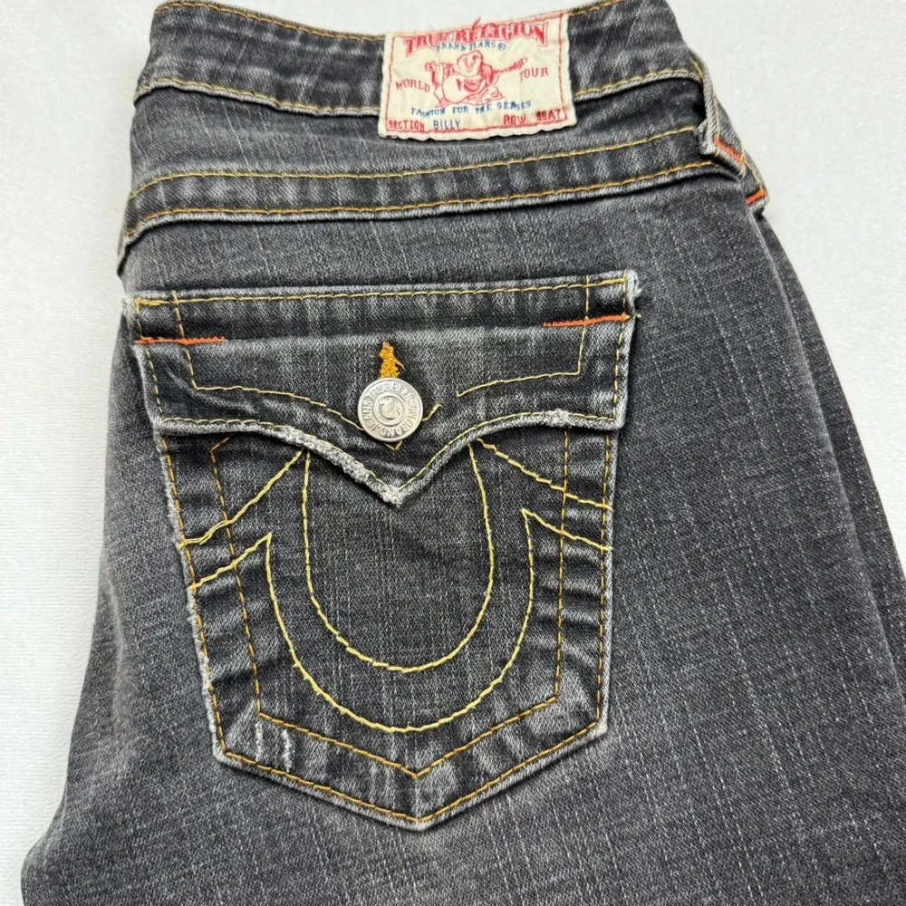 True Religion Billy Mens Straight Leg Jeans Gray Charcoal Stitch 29 70-5720M USA